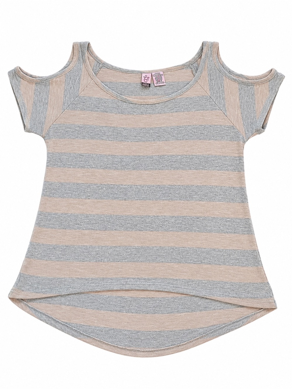 LOVE ON A HANGER COLD SHOULDER STRIPED T SHIRT WOMENS SMALL BLUSH GRAY SHIMMER